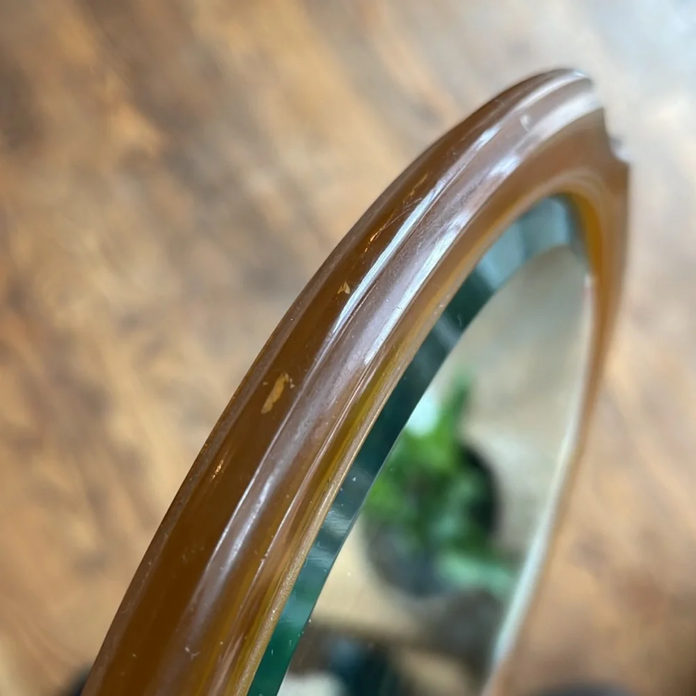 Vintage Resin Hand Mirror Floral Etching